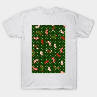 Christmas sock illustration, cute polka dot holiday pattern 2 T-Shirt